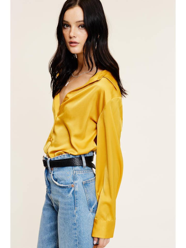 Mimosa - Wholesale Button Down Shirt - Women's - Open-Pack Silky Satin Button-Down Blouse8