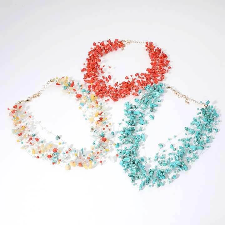 Collana a più fili con perline di ciottoli e filo trasparente. per la vendita all'ingrosso da parte di Sensibling Corp.