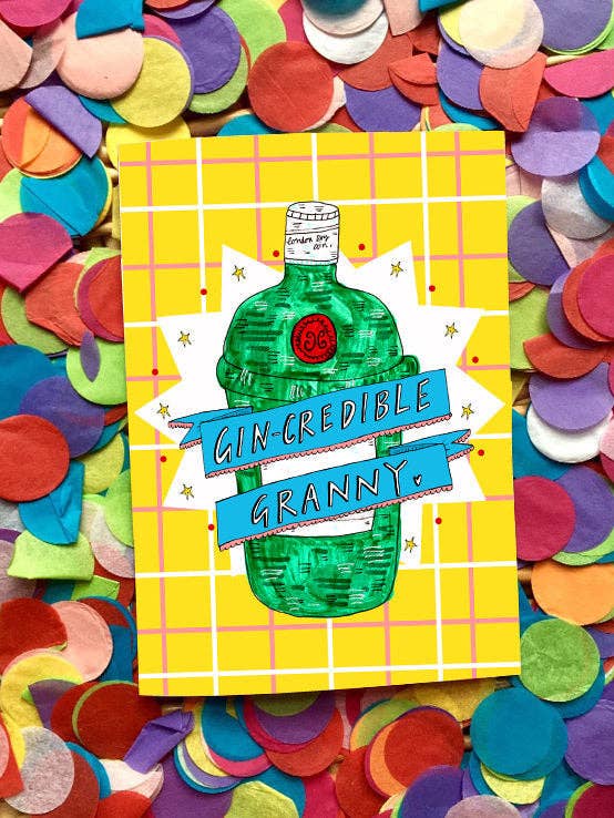 GIN-credible Granny Greetings Card for wholesale by Claire Barclay Draws