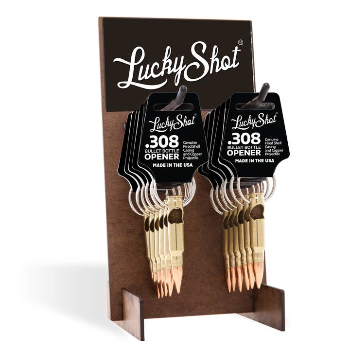 .308 Bottle Opener Keychain Display With 24 pcs for wholesale by Lucky Shot