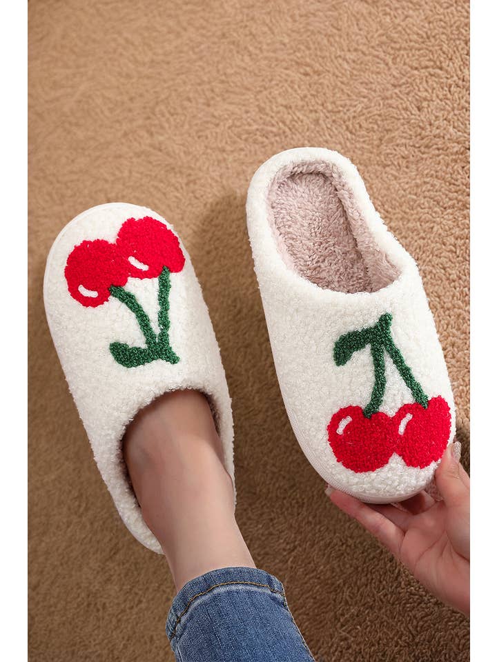 1 the Woman - Wholesale Slippers - Women's - Cute Fruit Cherry Pattern Winter Plush Slippers