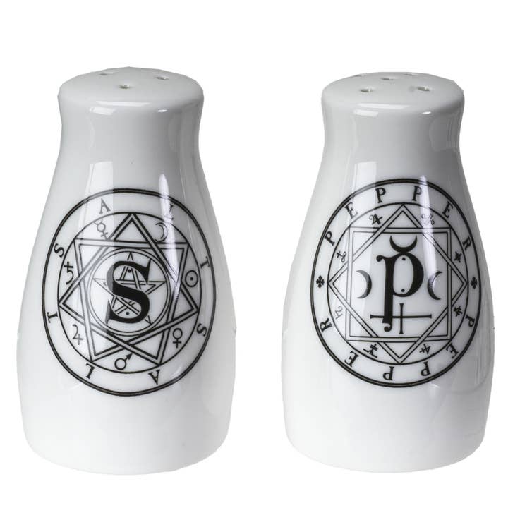 Alchemy Gothic Salz- und Pfefferstreuer-Set Heilige Geometrie für den Großhandel von Pacific Trading