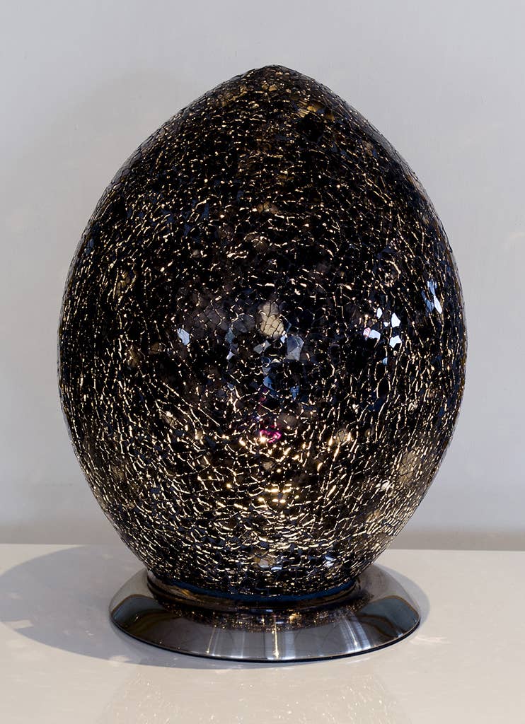 Febland - Vente Lampes d'appoint/de bureau - Lampe Œuf en Verre Mosaïque 30cm - Noir