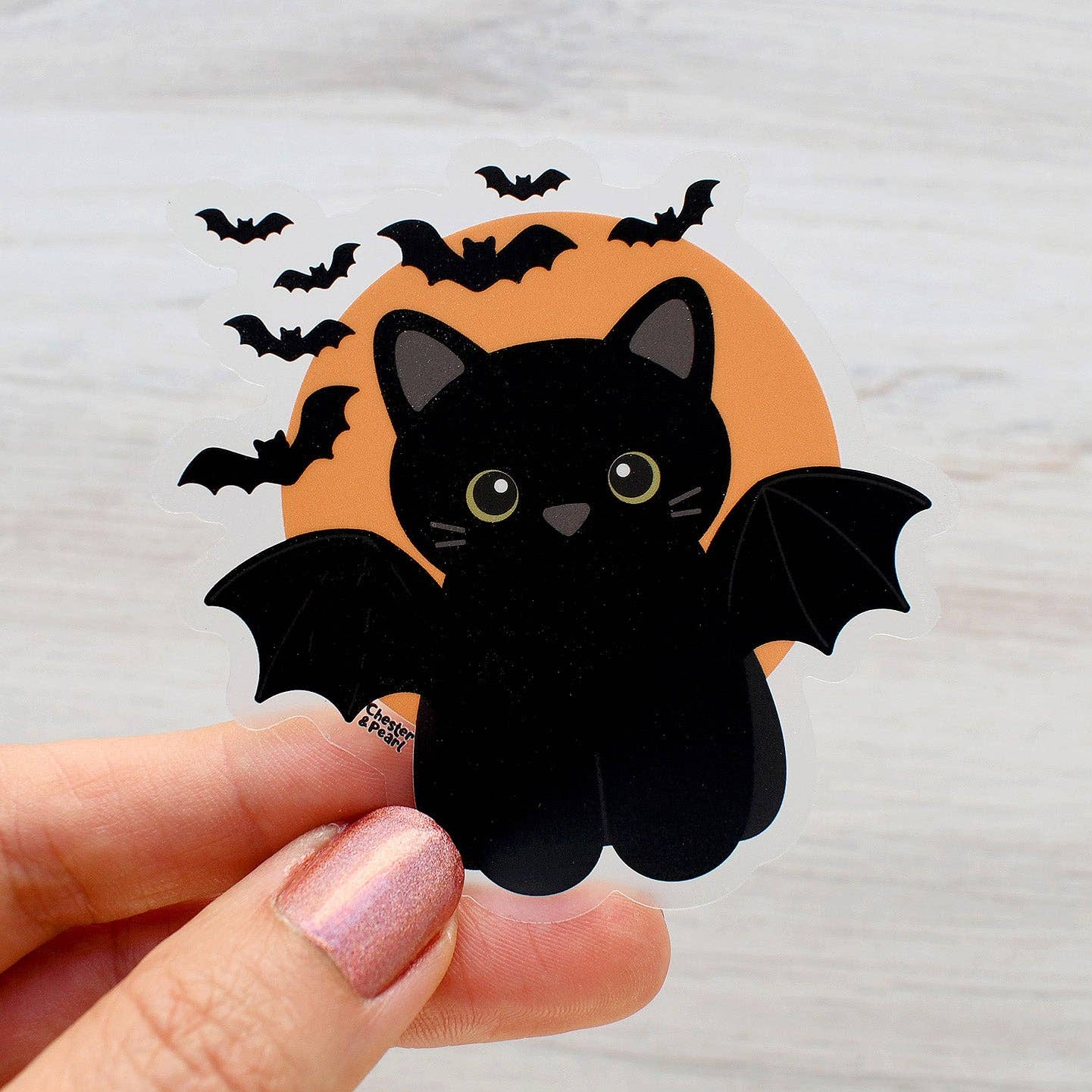 Chester and Pearl - Wholesale Sticker - Bat Cat 3-in. Halloween Vinyl Cat Sticker2