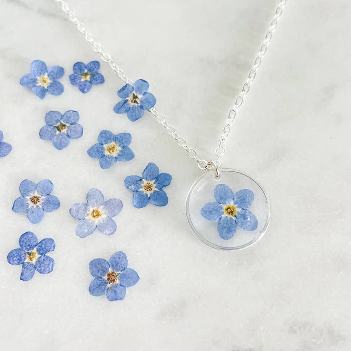 Bloom & Blossom Jewelry - Wholesale Pendant/Charm Necklace - Forget me not flower necklace | Pressed flower necklace6