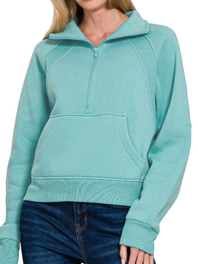 Fleece Half Zip Kangaroo Pocket Sweatshirts for wholesale by Vanilla Monkey