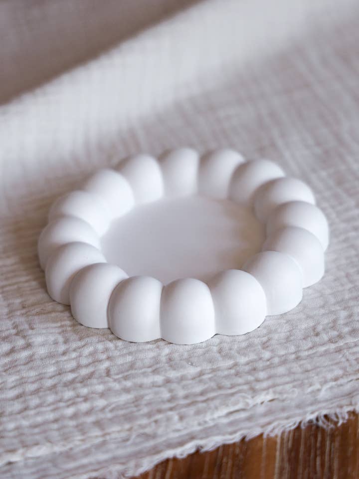 Round tray with bubble edge - handmade for wholesale by Niki Candle