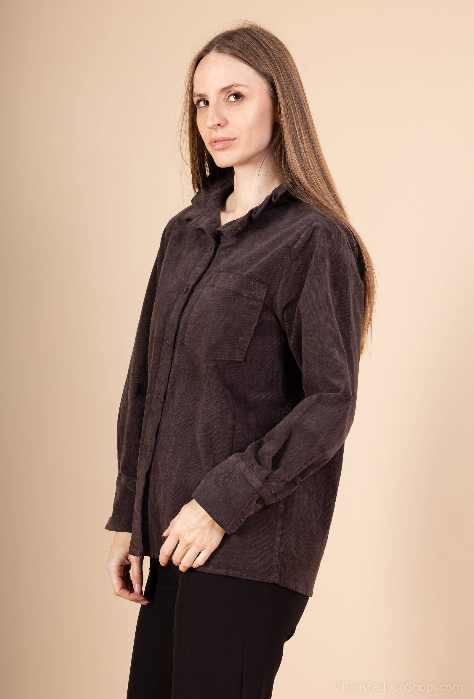 Pépouz' Paris - Wholesale Button Down Shirt - Women's - Corduroy shirt with ruffled collar PC255212