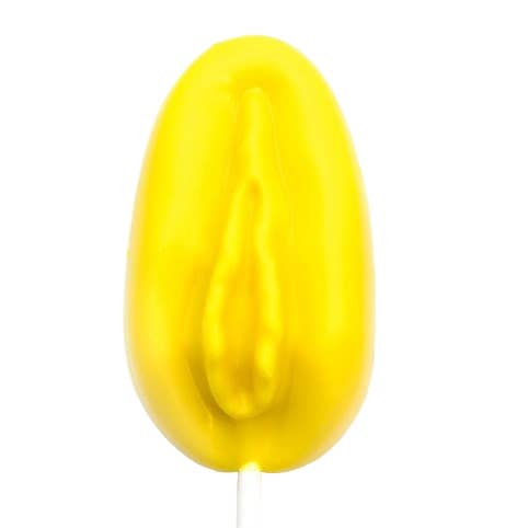 Lecca-lecca al cioccolato giallo pussy per la vendita all'ingrosso da parte di The Belgian Chocolate Makers