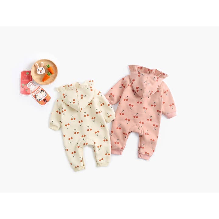 MyKids-USA® - Wholesale Jumpsuit - Baby - Baby Girl Allover Cherry Print Ruffle Design Single Breasted