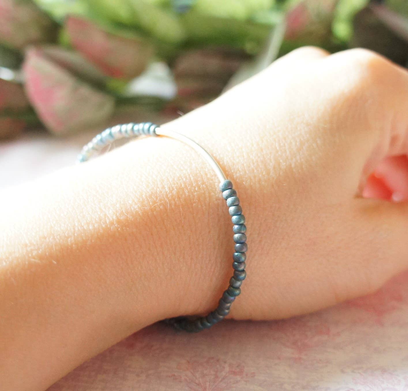 Sentimento - Vente Bracelet de perles - Bracelet Barre en Argent Sterling Turquoise et Bleu3