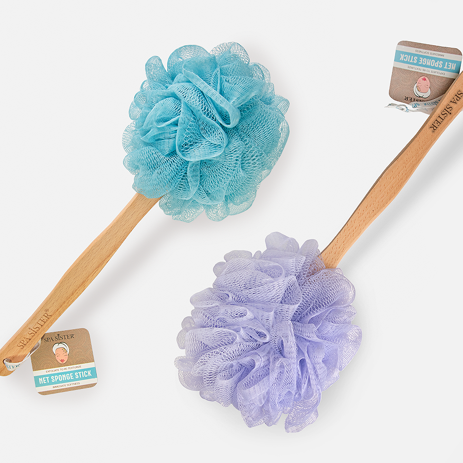 Bath Accessories Company - Wholesale Bath Pouf/Sponge - Net Sponge Stick (Beechwood)4