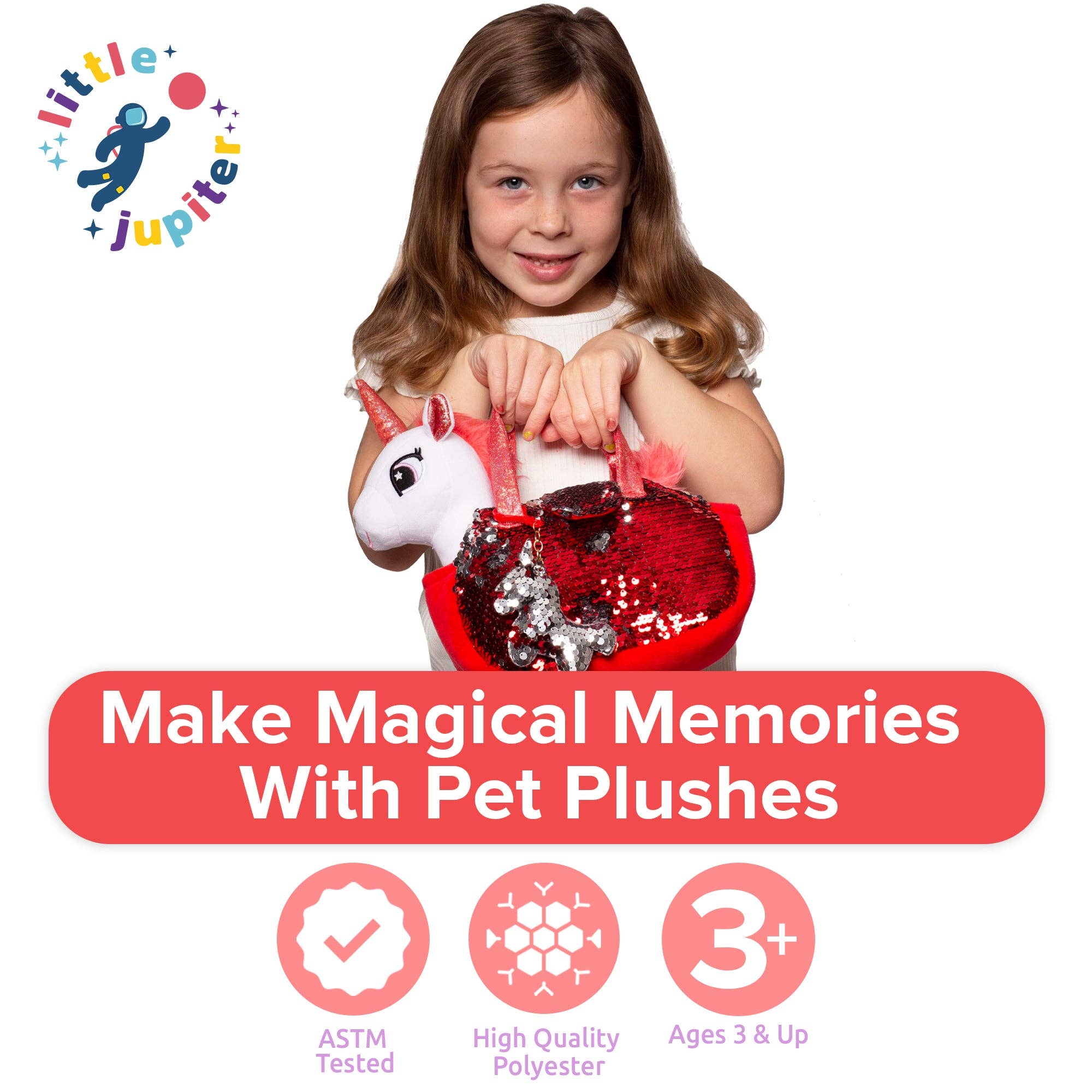 AYK Brand – wholesale Stuffed/plush toy – Kids & baby – Little Jupiter Pet Plush Set with Bag - White/Red Unicorn1