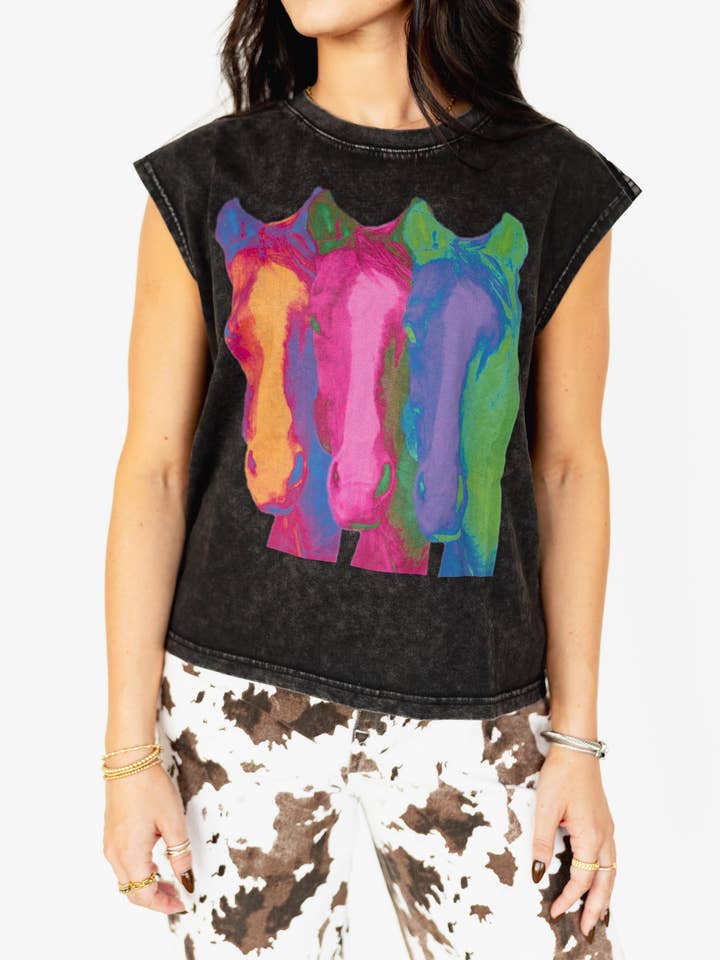 VARSITY RODEO - Wholesale Screen Printed T-Shirt - Women's - VR307 TRIPLE NEON HORSE TEE (7 PIECE- WOMEN)2