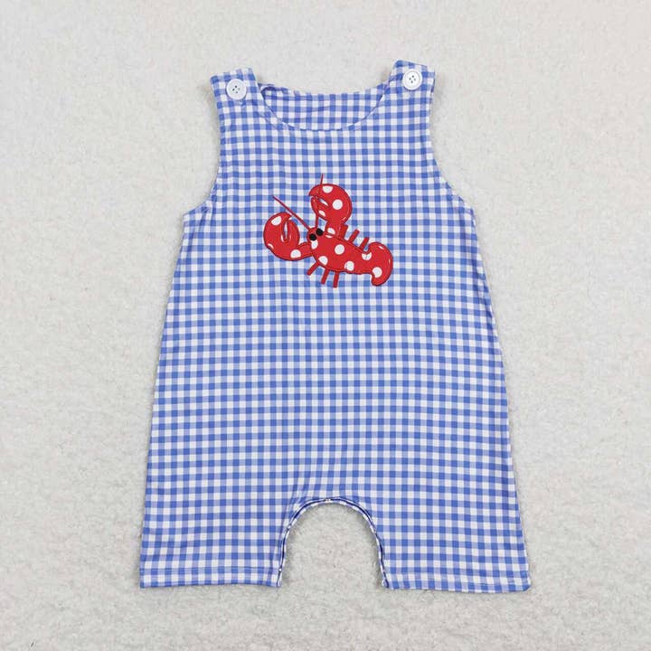 Aier Wholesale - Wholesale Jumpsuit - Baby - Baby Infant Boys Crawfish Blue Checkered Rompers
