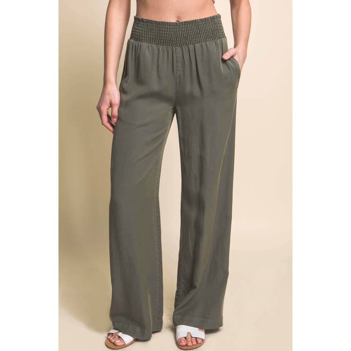 6913PN-1 High Waisted Smocked Waist Casual Pants for wholesale by Coloring You