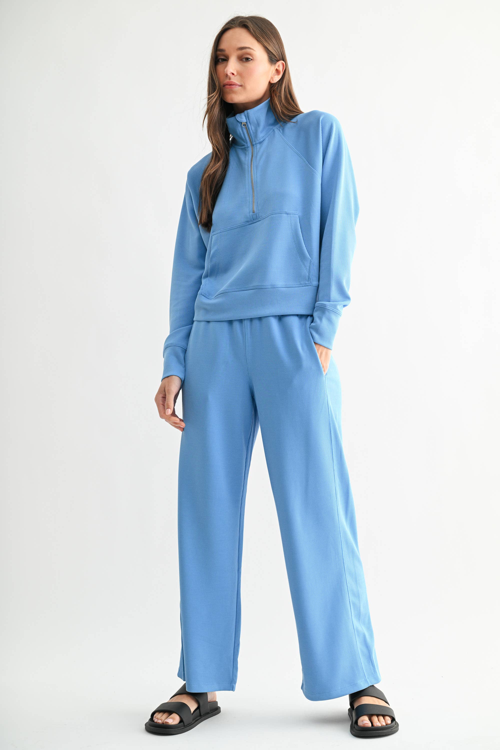 Mono B - Vente Sweat-shirt – femme - Pull à col zippé 1/4 en maille côtelée Luxe Sand Wash16