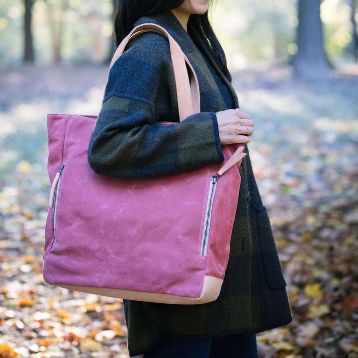Notebooks & Honey - Wholesale Tote Bag - Women's - The Rebel Gal _ Mauve Pink Waxed Canvas Carryall Tote Bag 8