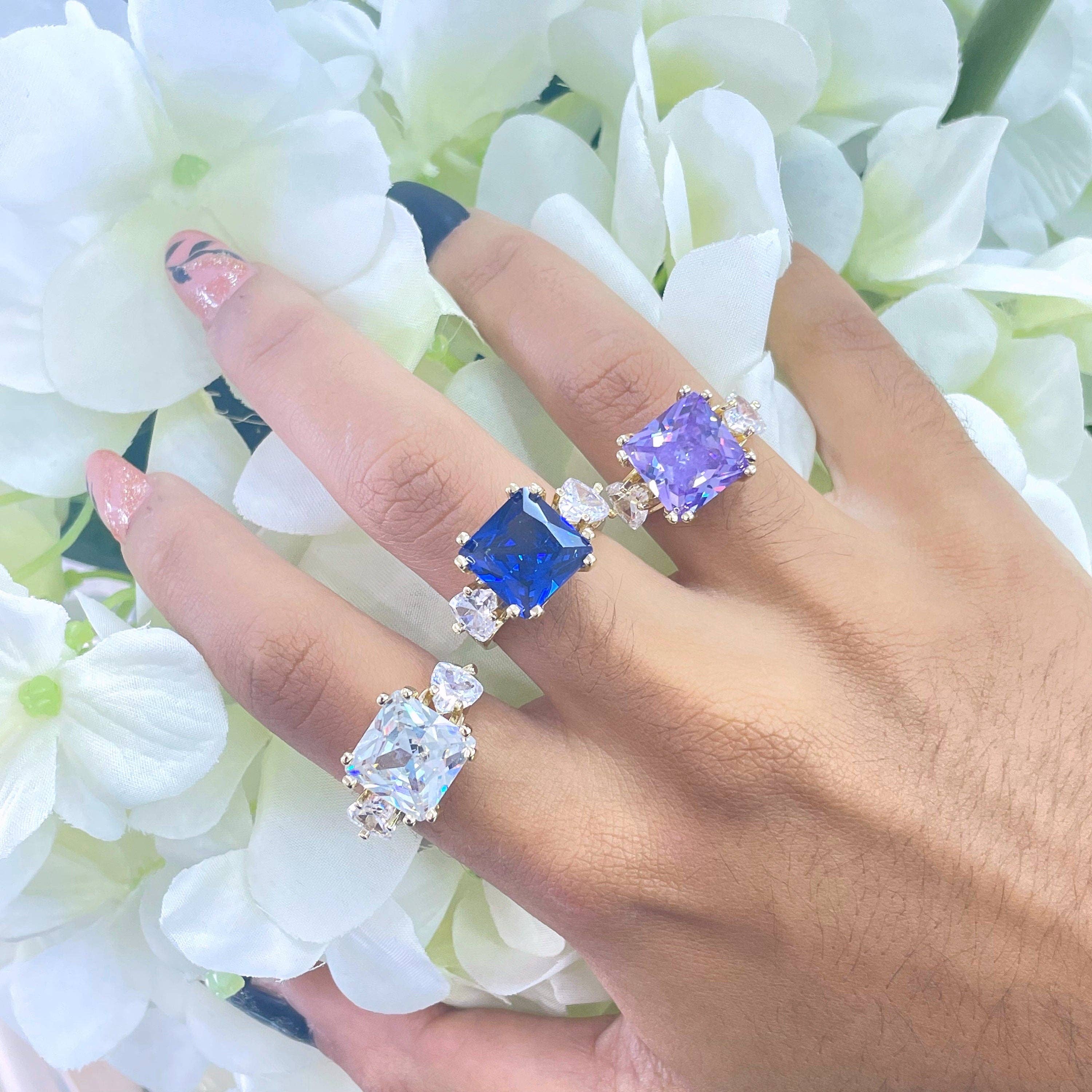 DIJU Jewelry - Wholesale Cocktail/Statement Ring - 18k Gold Filled Clear & Colored CZ Square Cocktail Ring3