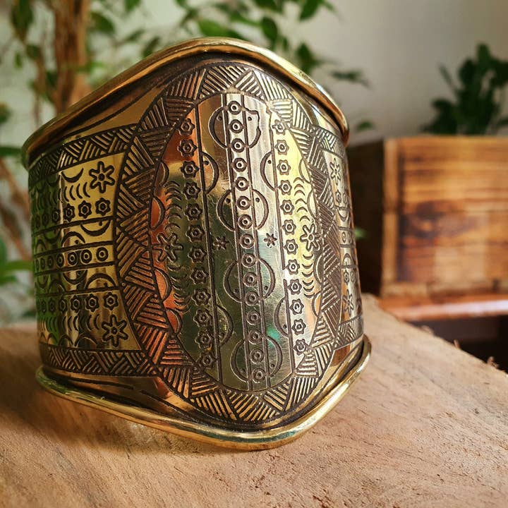 Kaali Boutique - Wholesale Cuff bracelet - Aztec Brass Cuff Bracelet / Tribal / Inca / Mens / Unisex / Boho / Ethnic / Rustic / Bohemian / Hippie / Gypsy / Jewellery / Adjustable2