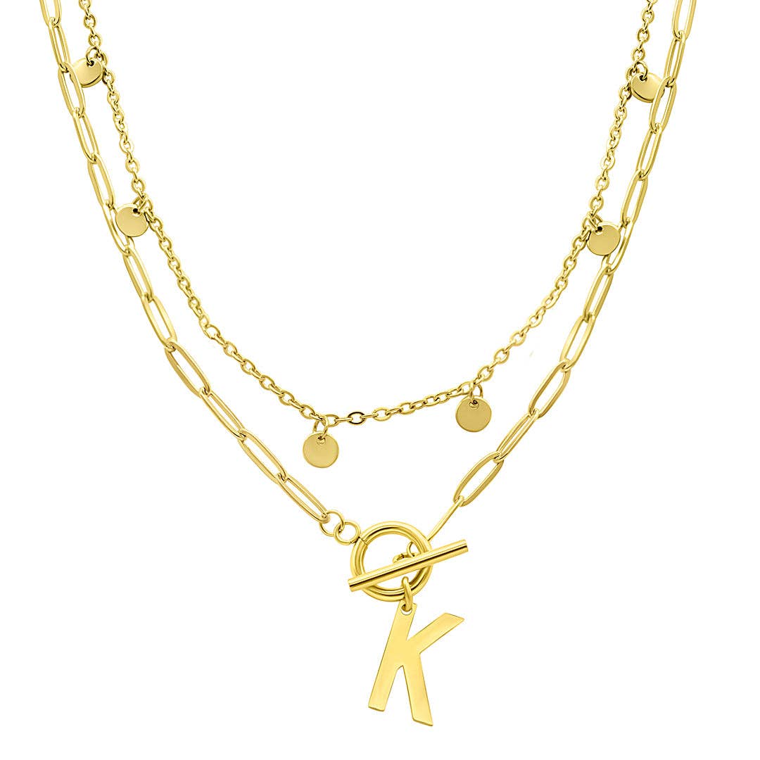 Adornia - Wholesale Pendant/Charm Necklace - Tarnish Resistant Confetti Paperclip Initial Toggle Necklace11