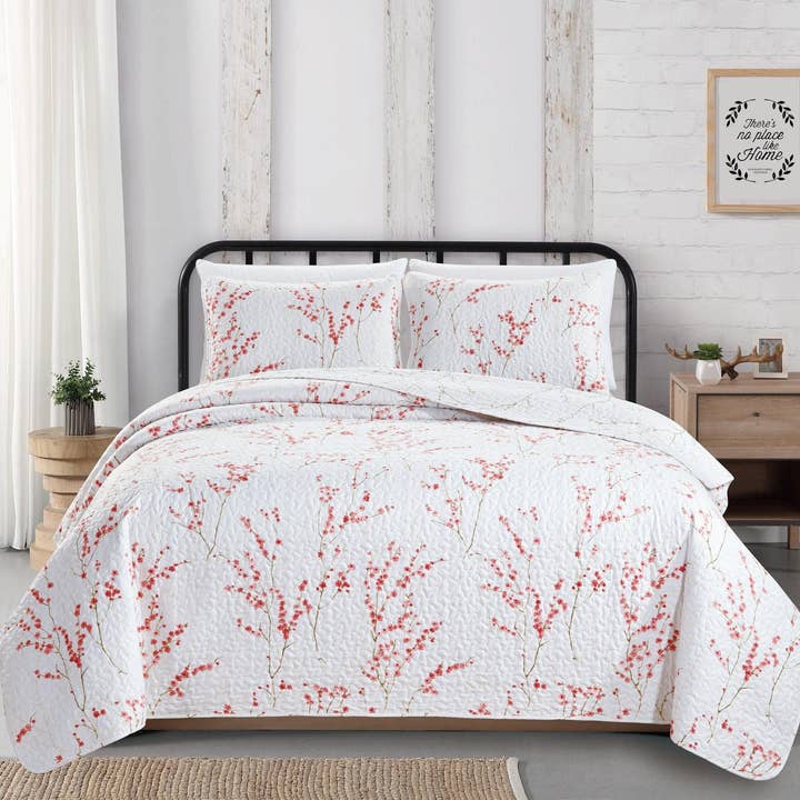 Quilt & Sham Set - Floral Designs - Sakura Collection for wholesale by BH Collective