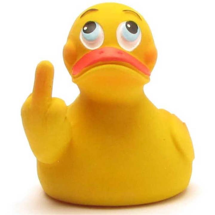 Duckshop – Großhandel Badespielzeug – Baby – Badeente Stinkefinger "Siggi" - Gummiente