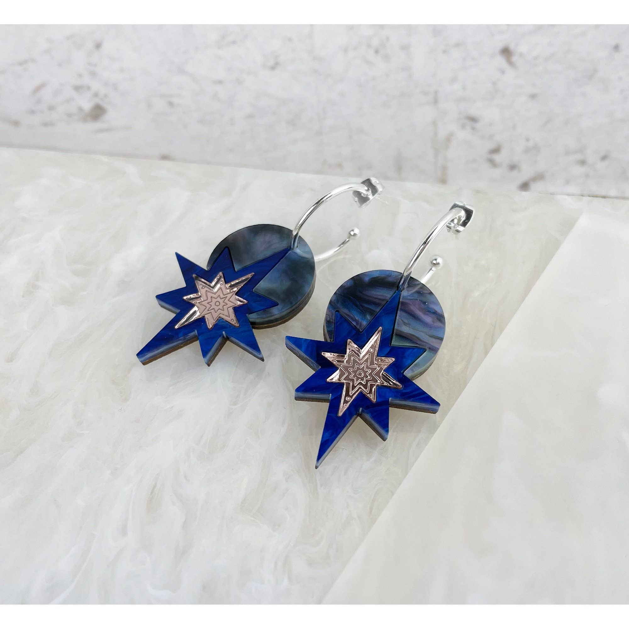 Rosa Pietsch – wholesale Dangle earrings – Star Deco Hoop Earrings: Midnight Marble1