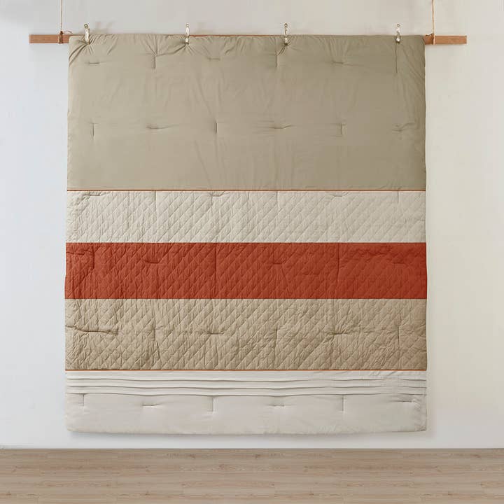 Olliix - Wholesale Bedding Set - 7 Piece Color Block Stripe Microfiber Comforter Set, Spice3