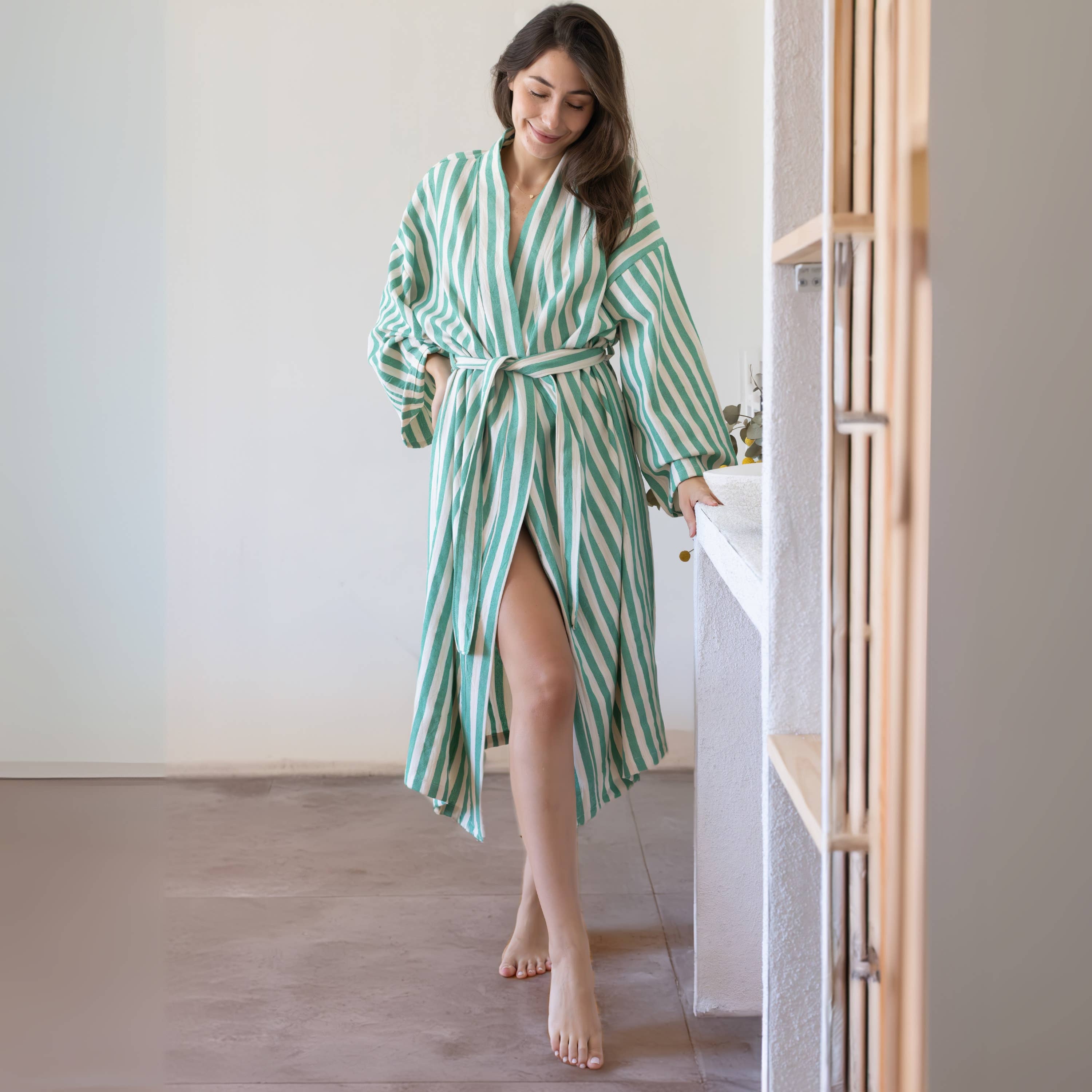 Vivamaison - Vendita all'ingrosso Vestaglia - Unisex - Kimono a Righe in Cotone Premium, Comfort Leggero17