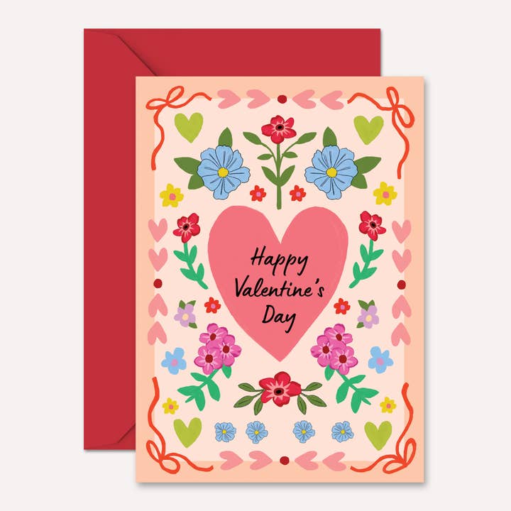 Valentinsdagkort | Smuk Folkeblomster | Hilsenkort for engroshandel hos Natalie Lea Owen – Handmade Jewellery & Greeting Cards