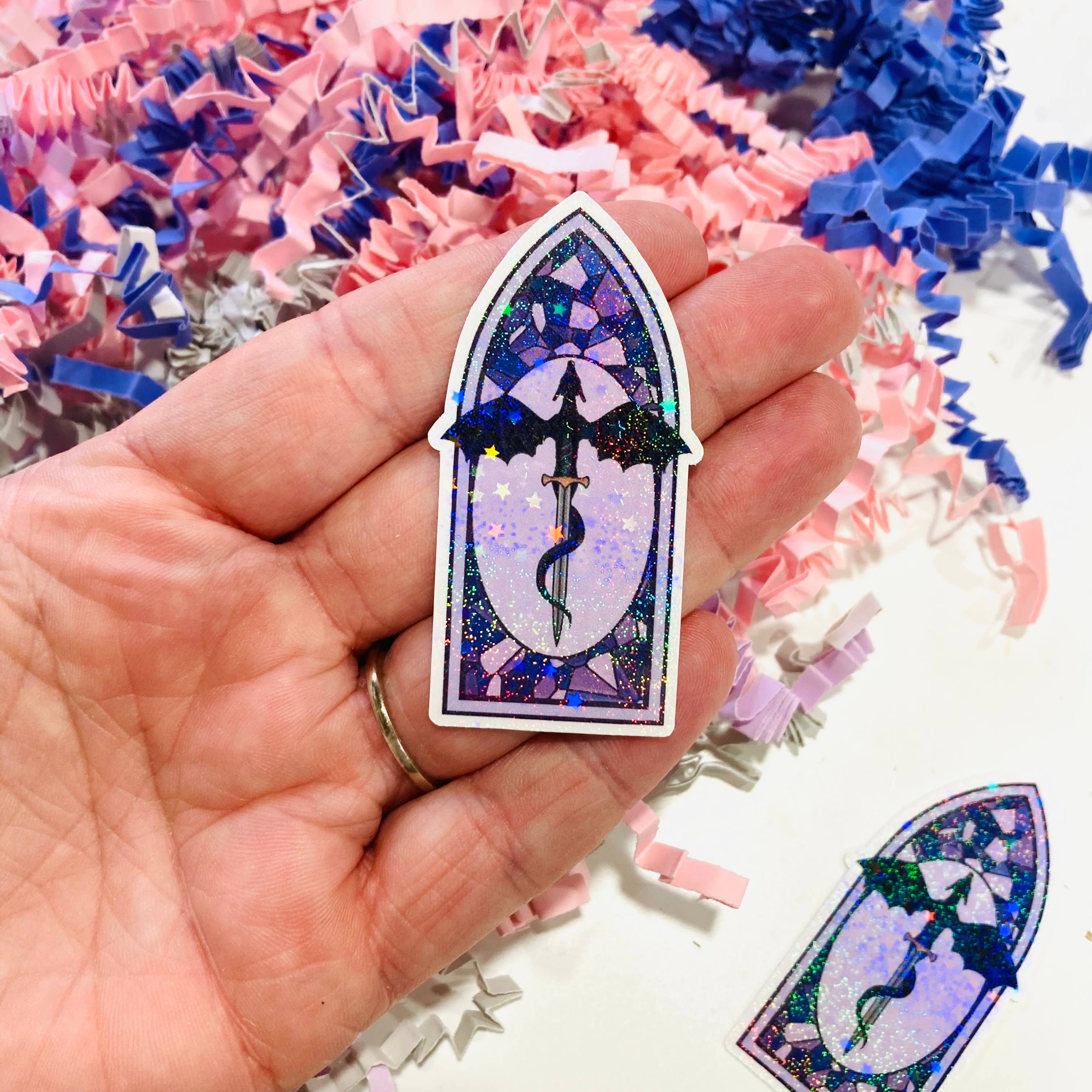 Chapter & Ink - Vente Autocollant - Autocollant découpé en forme de fenêtre en vitrail de dragon0