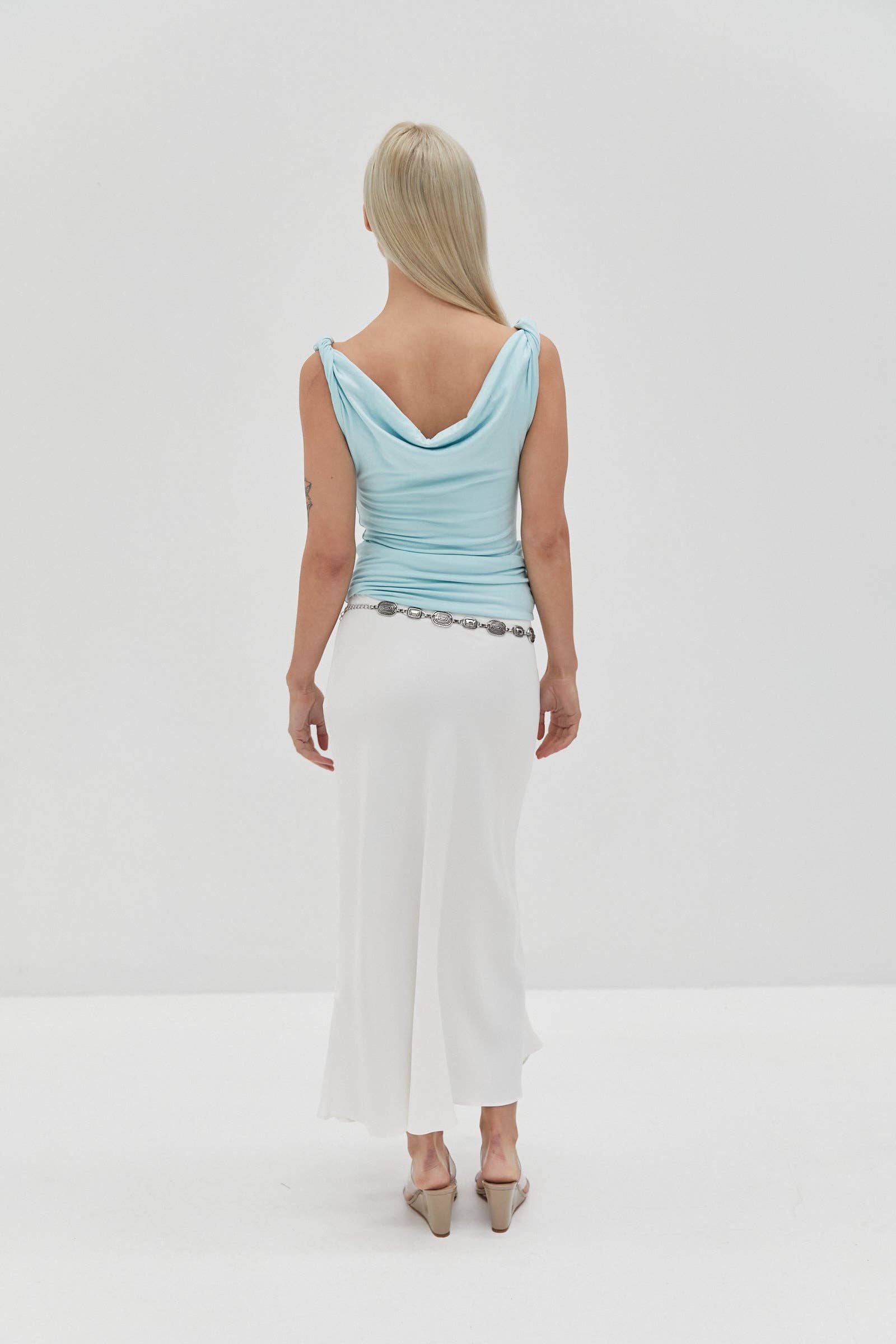 Rebecca Rope Off The Shoulder Top - Blue for wholesale on Faire2