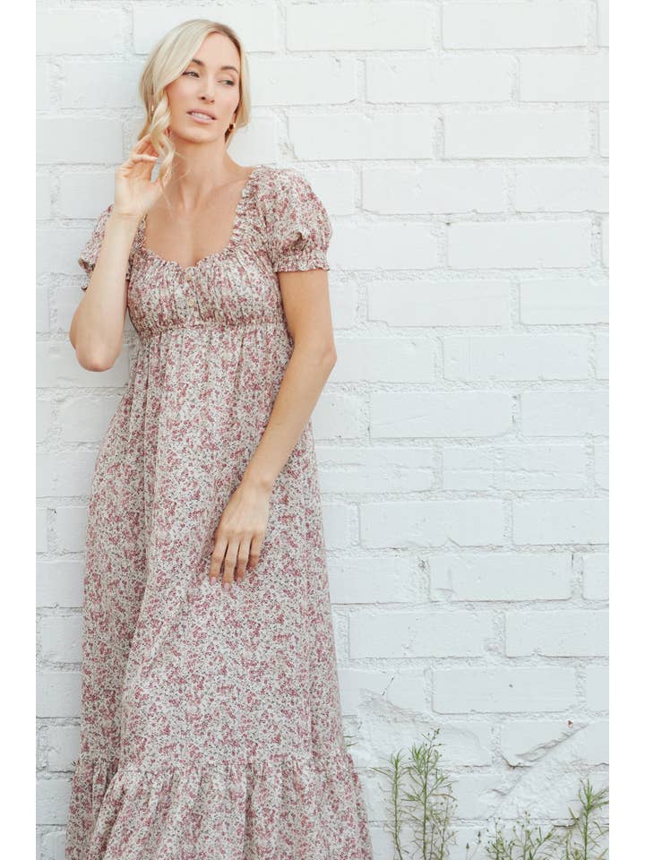 Elloh Collection - Wholesale Dress - Women's - Romantic Puff Sleeve Wide Flare Empire Maxi Dress w Pockets1