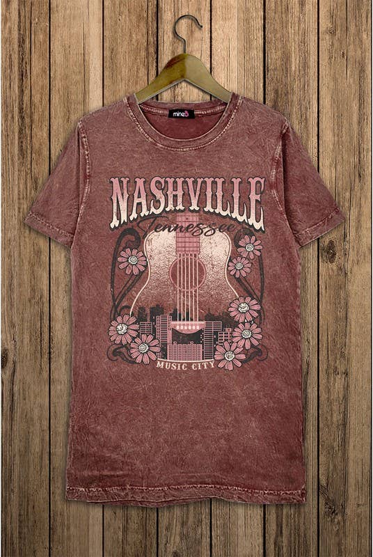 MINEB - Wholesale Screen Printed T-Shirt - Women's - Mineral Washed Nashville Tennessee Music City Tee1