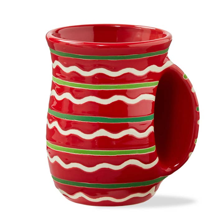 Festive Stripe Handwarmer Mug Red Multi Stoneware Christmas for wholesale by tag