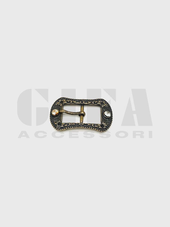 Long double step buckle old brass rhinestone crystal 1.8 cm art #6 for wholesale by Gifa Accessori