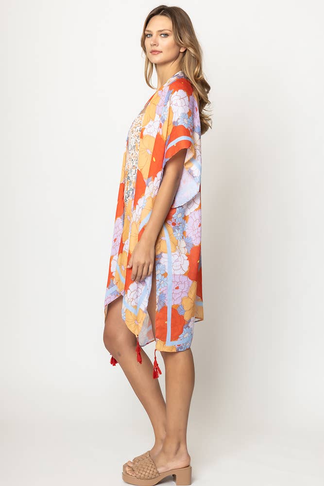Hana - Wholesale Swim Cover Up - Women's - Floral Print Tassel Summer Kimono Cover Up5