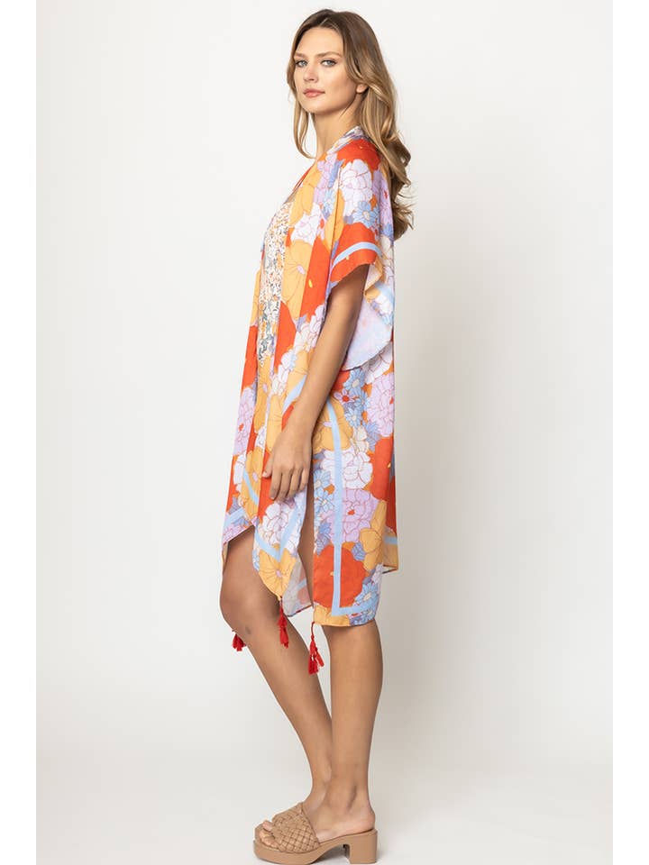 Hana - Vente Cache-maillot – femme - Couvre-kimono d'été à pompons à imprimé floral5