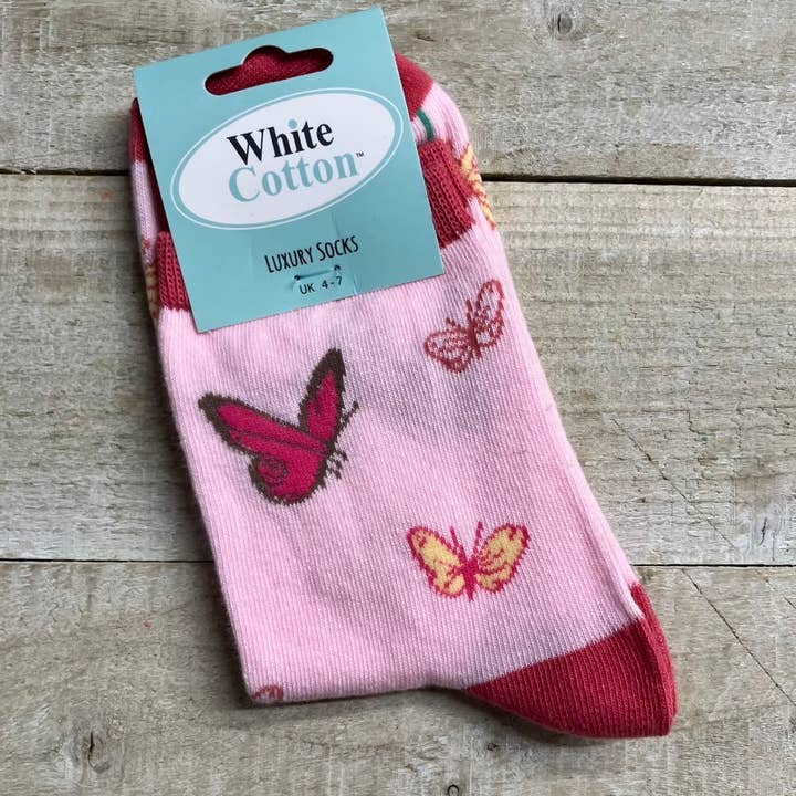 6 X Calzini Uk 4-7 - Farfalle e fiori (SK36) per la vendita all'ingrosso da parte di White Cotton Cards