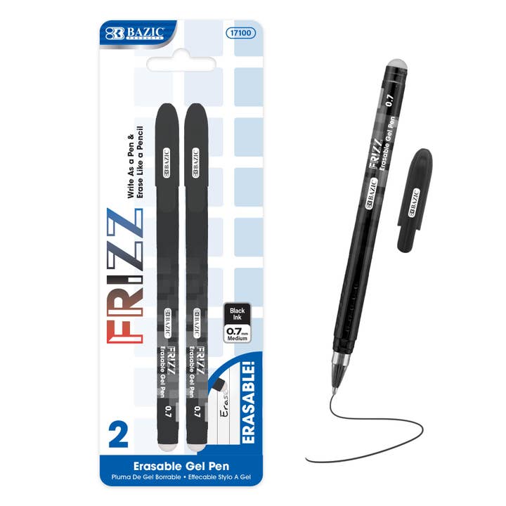 Frizz Black Erasable Gel Pen (2/Pack) for wholesale by BAZIC Products