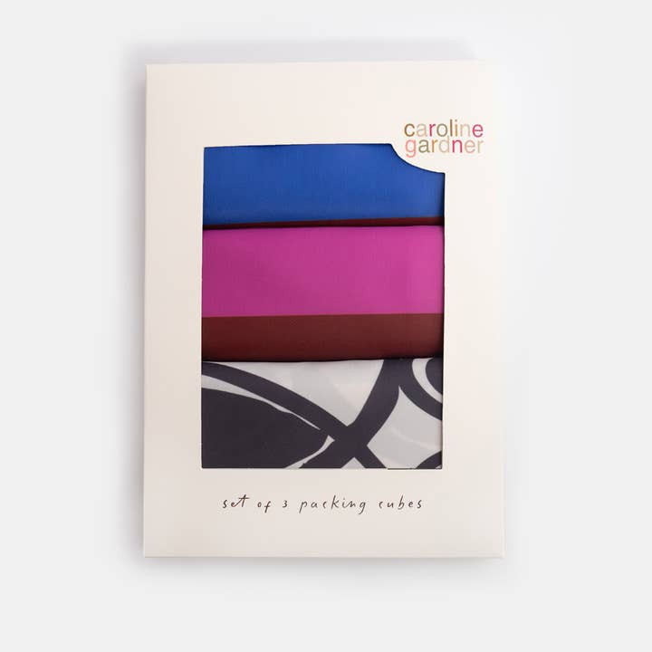 Mono Linked Hearts/Stripe Set of 3 Small Packing Cubes for wholesale by Caroline Gardner