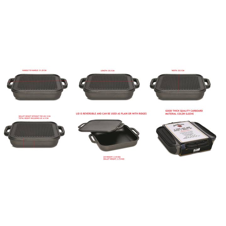 Style Asia - Wholesale Cast iron skillet - Jim Beam 3-in-1 Cast Iron Skillet w/double sided griddle4
