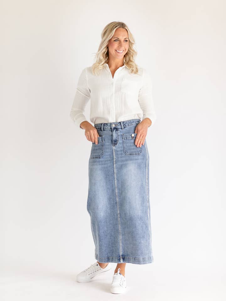 Inherit Clothing Company – wholesale Kjol - Dam – Elin Främre Ficka Maxi Jeanskjol0