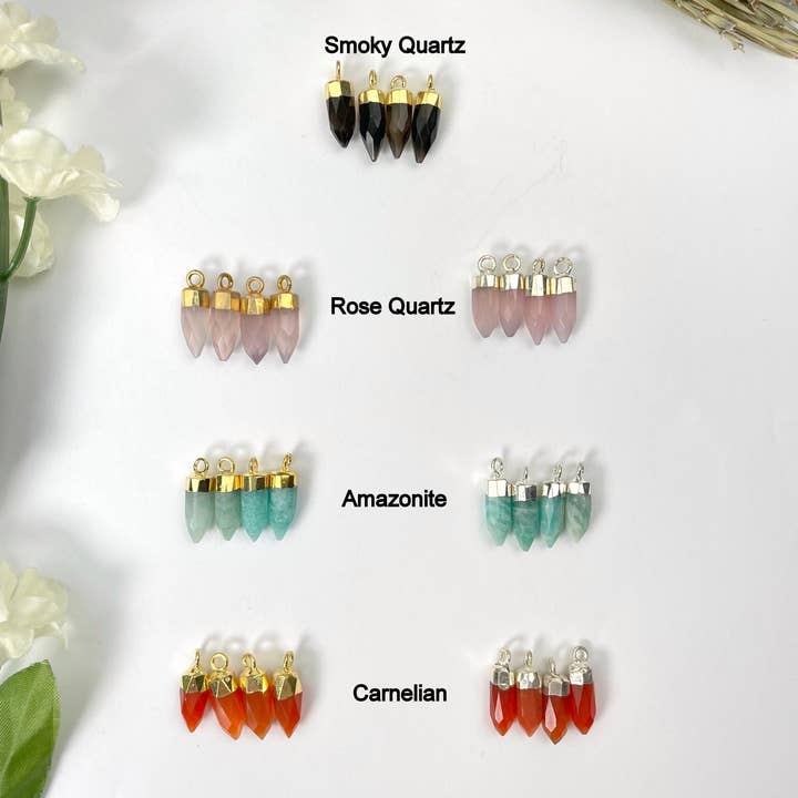 Rock Paradise - Wholesale Individual Charm/Pendant - Tiny Spike Pendant Charm with Electroplated Cap and Bail - Gold, Silver, or Gunmetal - You Choose Your Stone1