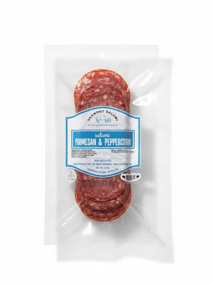 Parmesan & Peppercorn Sliced Salami for wholesale by Vermont Salumi