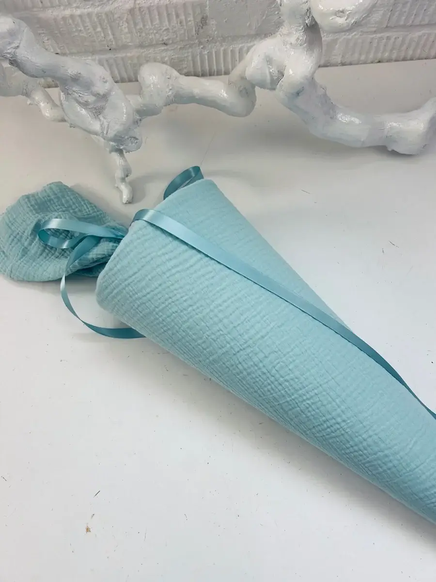 Küstenfieber® – Großhandel Partygeschenk – Musselin Schultüte Mint – Handmade – 35 cm / Ø 12 cm oder 700