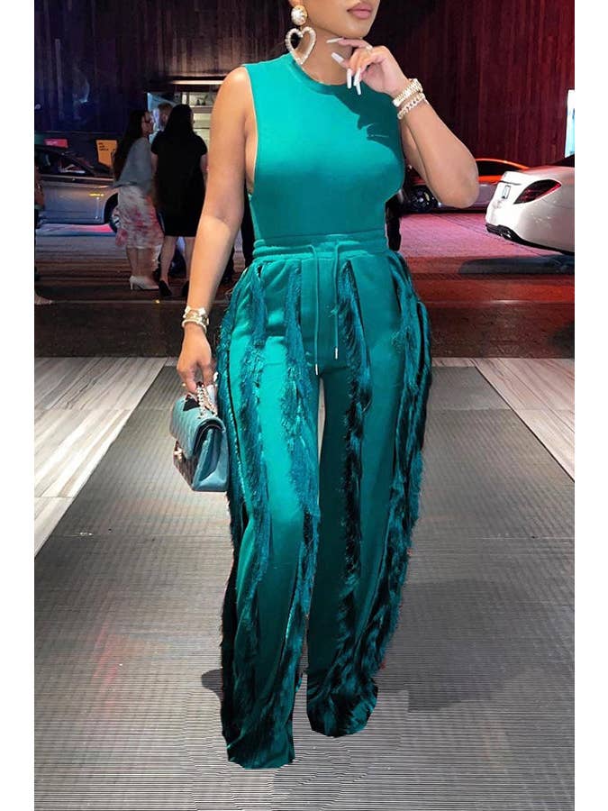 MB Fashion Wholesale - Wholesale Top & Pant Set (NOT Loungewear) - Women's - MB FASHION Sleeveless Fringe Tank Top and Pants Set 220LY31