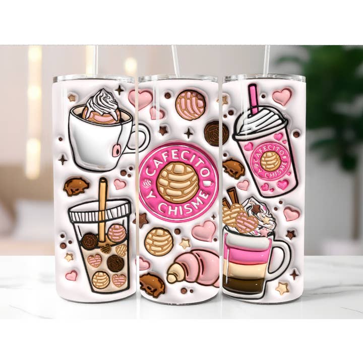 Cafecito Y Chisme Inflated Tumbler 20oz 3D Coffee Cup for wholesale by AvaryMaeInspirations