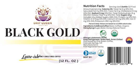 Drip Queen Coffee - Wholesale Iced Coffee/Cold Brew - Latte-ish Black Gold Cold Brew Coffee -  12/12oz3